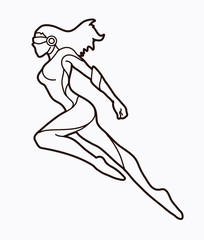 Superhero flying action, Cartoon superhero woman jumping graphic vector.