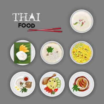 Delicious Thai Food set on grey background.