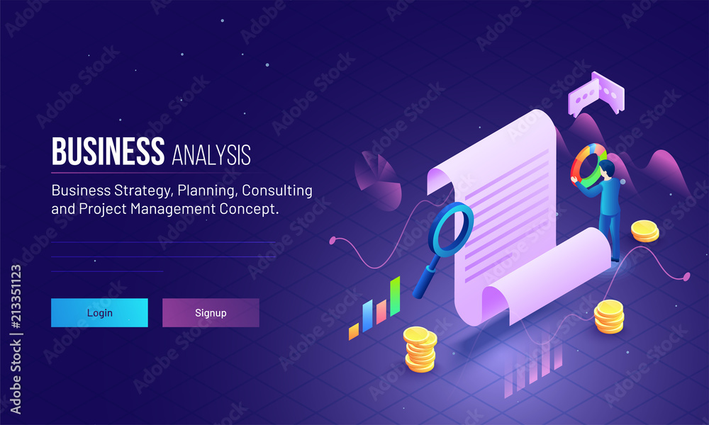 Wall mural project management or business analysis concept based landing page design can be used for website or