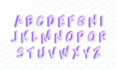 3D isometric set of alphabet on grid background.