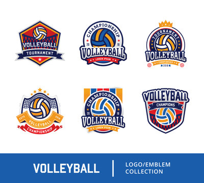 Set of Volleyball badge design logo emblem, Sport emblem insignia templates collection on a light background