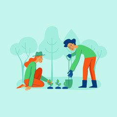 Vector illustration in trendy flat linear style - gardening concept