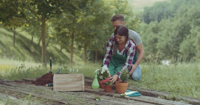 Young gardener woman holding a plant. shot in slow motion