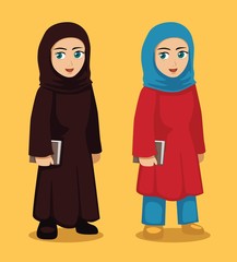 Manga Arab Girl Cartoon Vector Illustration