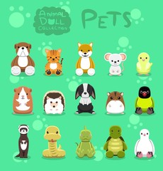 Animal Dolls Pet Set Cartoon Vector Illustration