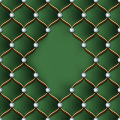 Fototapeta premium Leather upholstery seamless pattern with golden thread and gems. Vector Illustration