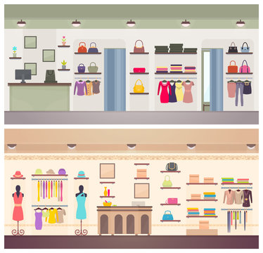 Two Designs of Female Clothing Shops Vector Banner