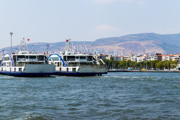 two ships and cityview of alsancak/izmir