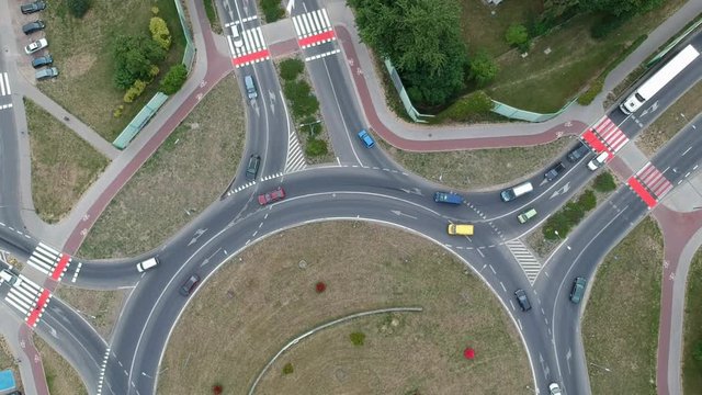 Aerial footage, roundabout intersection in city