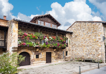 Fototapeta na wymiar house and balcony typical of the medieval municipality of Lierganes in Cantabria, Spain.