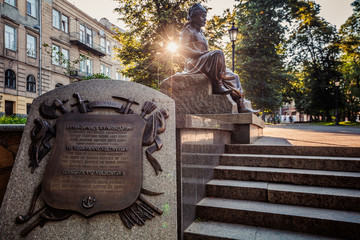 Monument to Yuriy Frants Kulchytsky in Lviv - obrazy, fototapety, plakaty