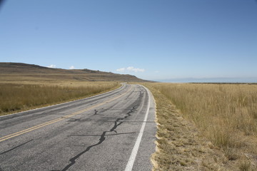 Solitary old road in Antelope Island Utah