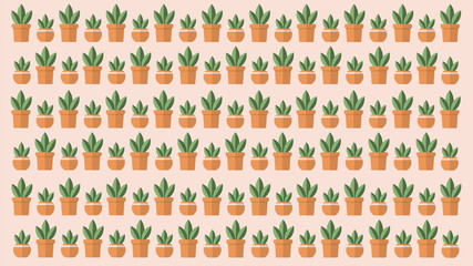 Plants in pots background, flat design, repetition of pattern