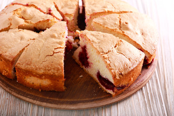 Plum sponge cake sliced