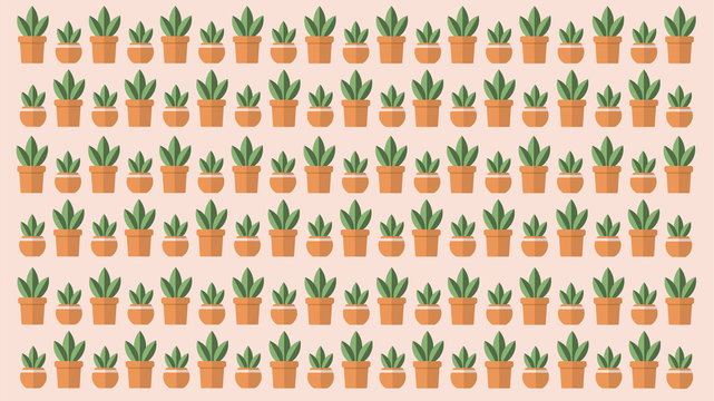 Plants in pots background, flat design, repetition of pattern