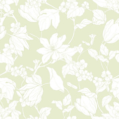 Seamless pattern with flowers magnolia and tulips