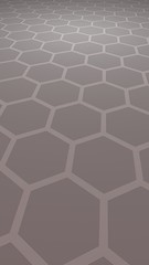 Obraz na płótnie Canvas Honeycomb with color lighting, on a gray background. Perspective view on polygon look like honeycomb. Isometric geometry. Vertical image orientation. 3D illustration