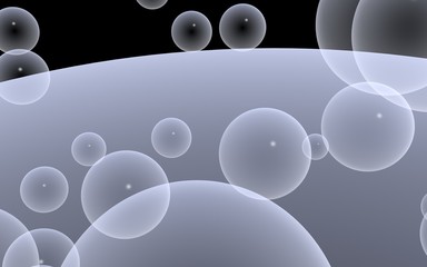 Dark background and light bubbles. Wallpaper, texture with balloons. 3D illustration
