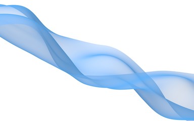 Abstract blue wave. Raster air background. Bright blue ribbon on white background. Blue scarf. Abstract blue smoke. 3D illustration