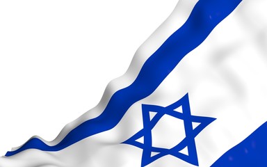 The flag of Israel. State symbol of the State of Israel. A blue Star of David between two horizontal blue stripes on a white field. 3d illustration