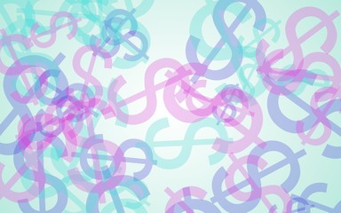 Multicolored translucent dollar signs on white background. Green tones. 3D illustration