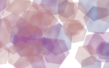 Multicolored translucent hexagons on white background. Pink tones. 3D illustration