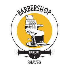 Barbershop vintage emblem with retro drawings vector illustration graphic design