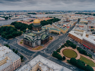 Architectural monument in Russia. Saint Petersbrurg from heights. St. Isaac`s Square. Cities of Russia. Famous Square. Aleksandrovskiy Garden