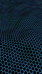 Honeycomb wave effect on a blue green background. Perspective view on polygon look like honeycomb. Isometric geometry. Vertical image orientation. 3D illustration