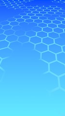 Obraz na płótnie Canvas Translucent honeycomb on a gradient blue sky background. Perspective view on polygon look like honeycomb. Isometric geometry. Vertical image orientation. 3D illustration