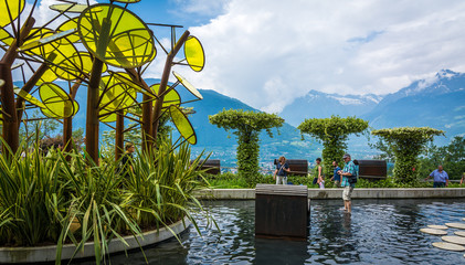 Obraz premium The Gardens of Trauttmansdorff Castle, Meran (Merano),South tyrol, Italy,offer many attractions with botanical species and varieties of plants.