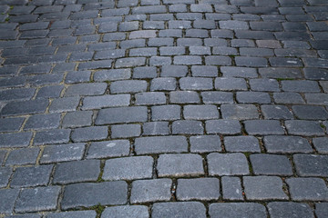old cobbled surface of the road