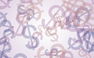 Multicolored translucent dollar signs on white background. Red tones. 3D illustration