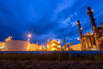 Refinery plant of a petrochemical industry at night
