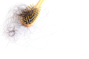 Hair loss, hair fall everyday serious problem, on white background.