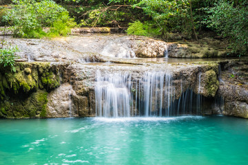 Obraz na płótnie Canvas Erawan National Park beautiful waterfall in kanchanaburi Thailand
