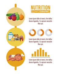 Nutrition and food infographic with statistics and elements vector illustration graphic design