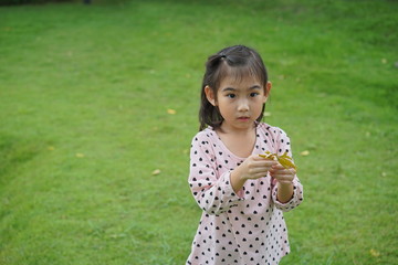 Portrait Asian kids little girl Have fun on holiday travel