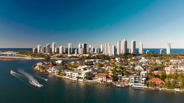 Aerial view of Surfers Paradise and Southport, Gold Coast, Australia