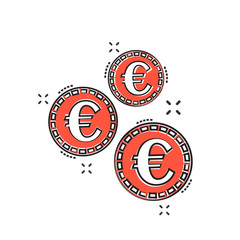 Vector cartoon euro coins icon in comic style. Money coin sign illustration pictogram. Euro cash business splash effect concept.