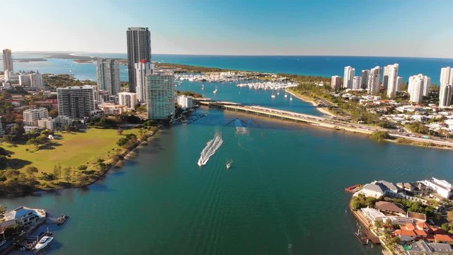 Aerial view of Surfers Paradise and Southport, Gold Coast, Australia