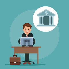 Businessman using bank online with computer vector illustration graphic design
