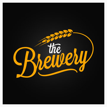 Beer vintage lettering. Brewery logo with wheat on black background