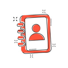Vector cartoon address book icon in comic style. Contact note sign illustration pictogram. Notebook business splash effect concept.