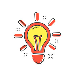 Fototapeta premium Vector cartoon light bulb icon in comic style. Lighting electric sign illustration pictogram. Idea lightbulb business splash effect concept.