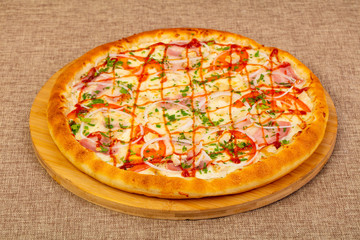 Pizza with ham and chicken