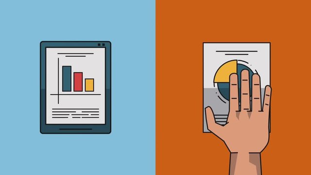 Tablet and report sheet with data analysis statitics High definition animation colorful scenes