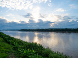 Blue sky reflection on river