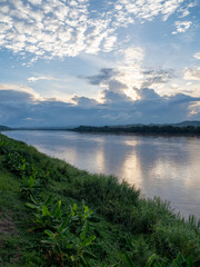 Blue sky reflection on river