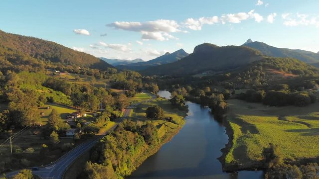 Aerial view of Tweed River and Mount Warning, Australia